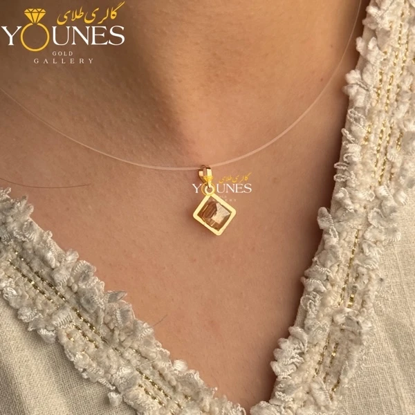 آویز طلا سواروسکی مربعی هلویی